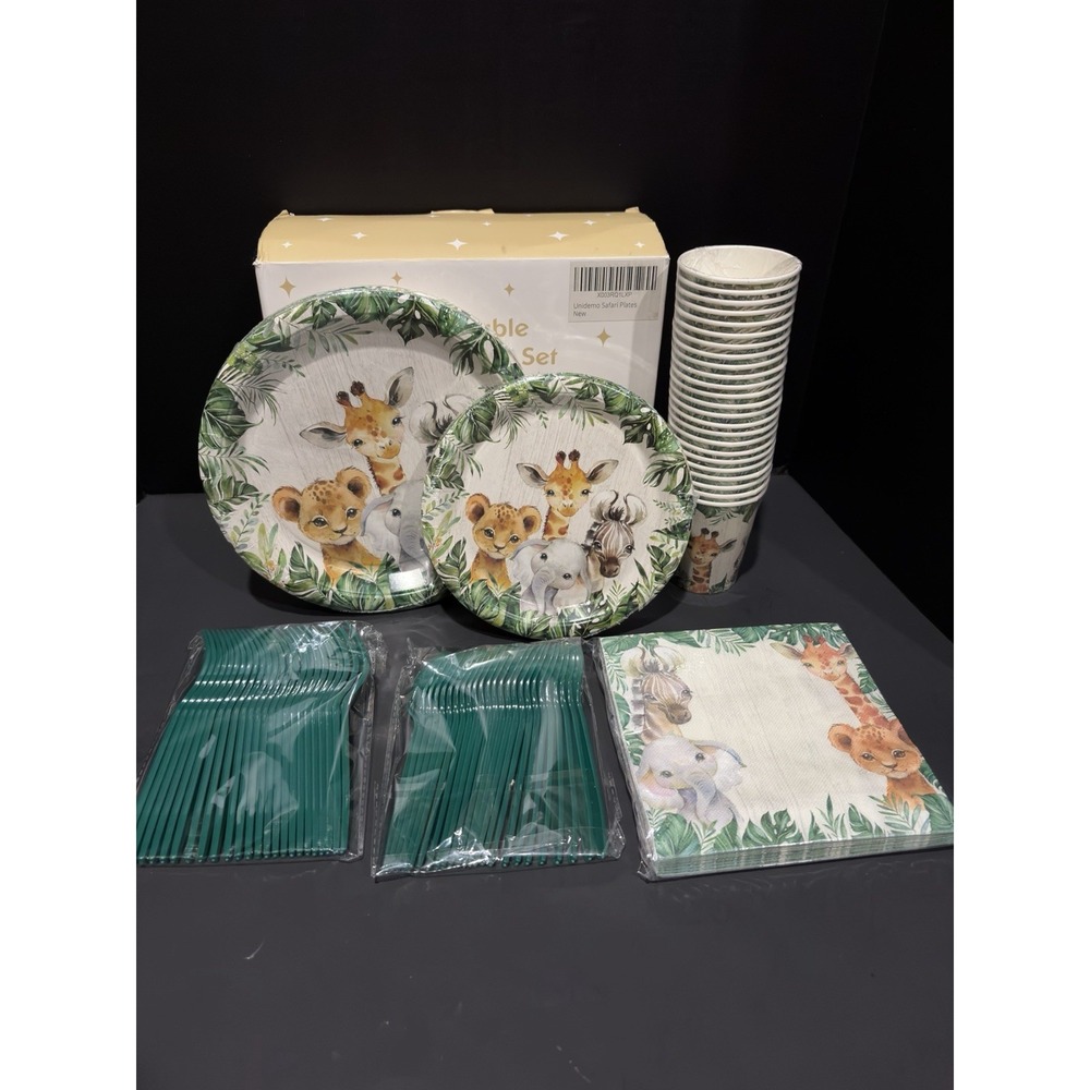 144 Piece Jungle Theme Disposable Dinnerware Set Party Baby Shower Birthday